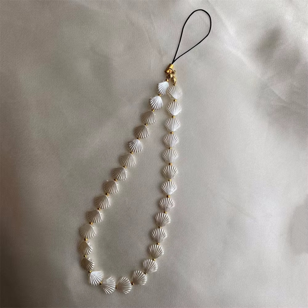 Heart Shell Bead Phone Chain Anti-Loss Charm Strap Keychain Lanyard Pendant Ins Bag Camera Decoration for Woman Girl