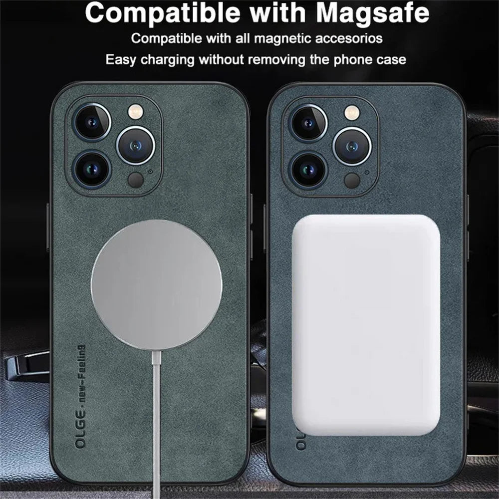 For Magsafe Luxury Leather Shockproof Phone Cases for Iphone 16 15 14 13 12 11 Pro Max 16E plus Magnetic Wireless Charging Cover