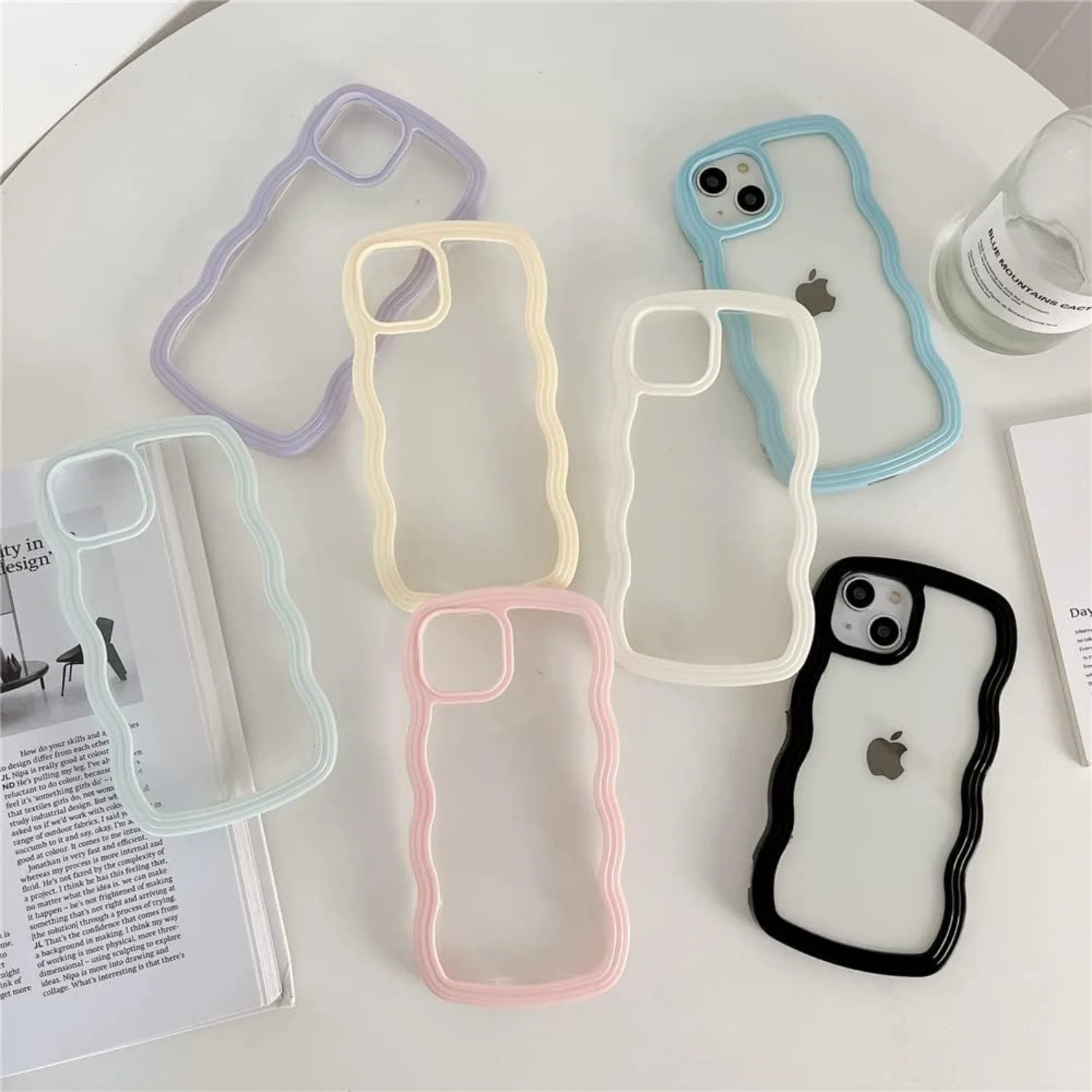 Compatible with Clear Case Cute Curly Wave Bumper Case Aesthetic Phone Case for Girls Women Soft TPU Protective Phone Cover-Wh