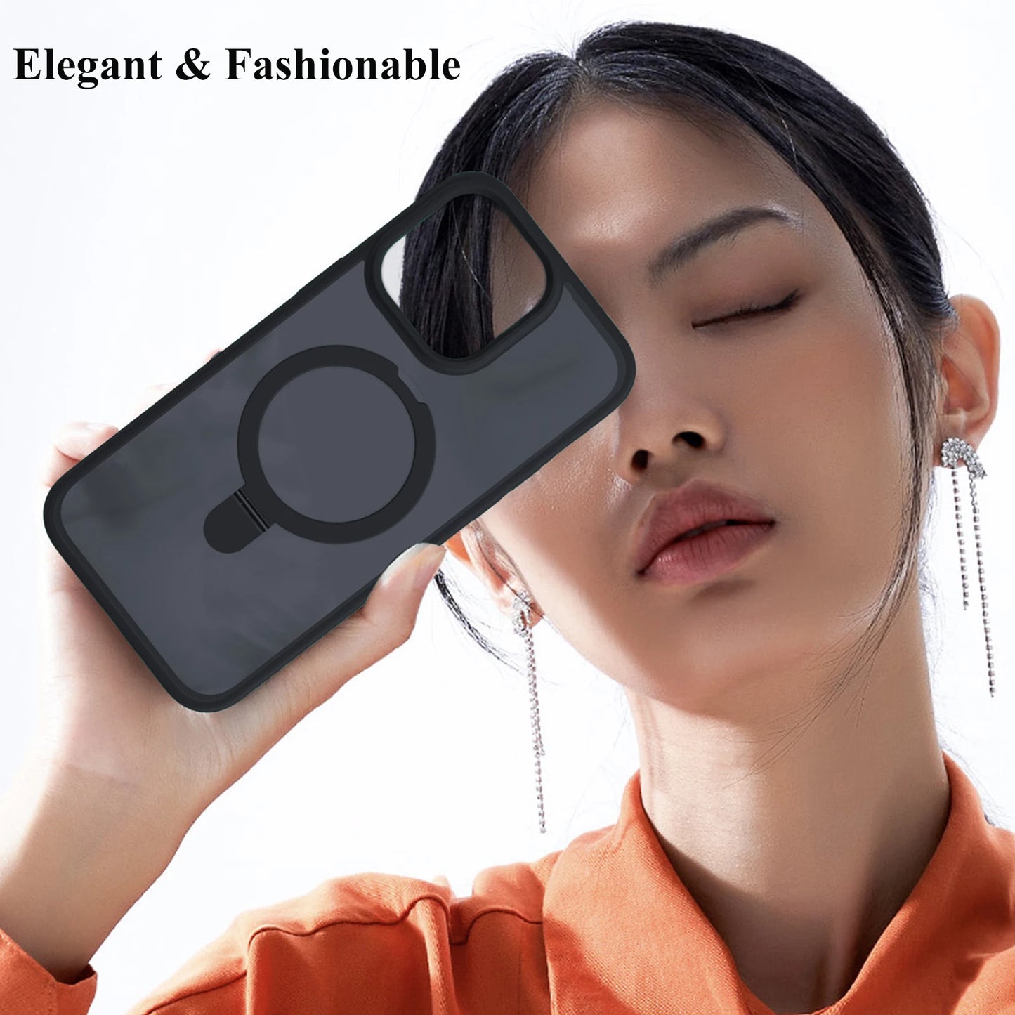 Magnetic Mobile Phone Case with Ring Stand for  16 15 14 Pro Max plus 13 12 11 Cases Translucent Cover with Protector