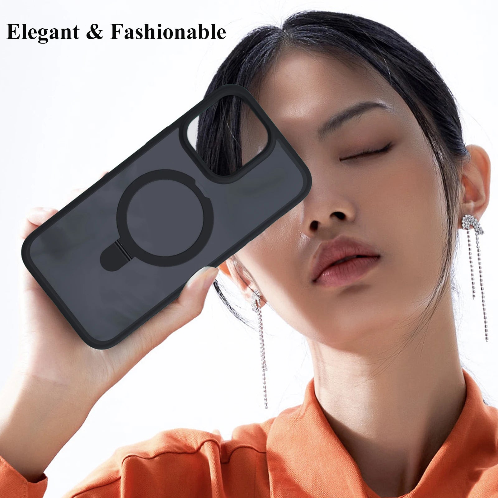 Magnetic Mobile Phone Case with Ring Stand for  16 15 14 Pro Max plus 13 12 11 Cases Translucent Cover with Protector