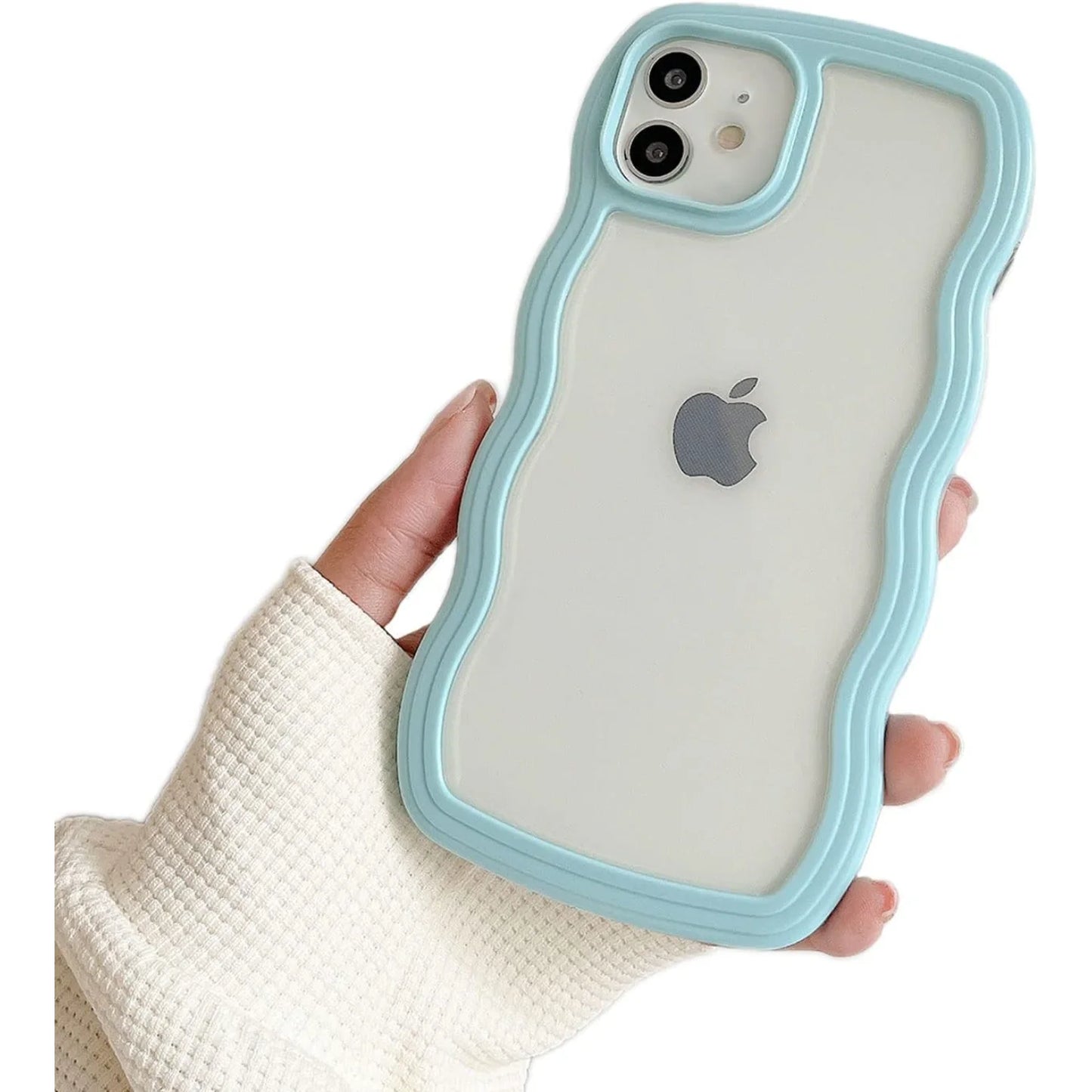 Compatible with Clear Case Cute Curly Wave Bumper Case Aesthetic Phone Case for Girls Women Soft TPU Protective Phone Cover-Wh