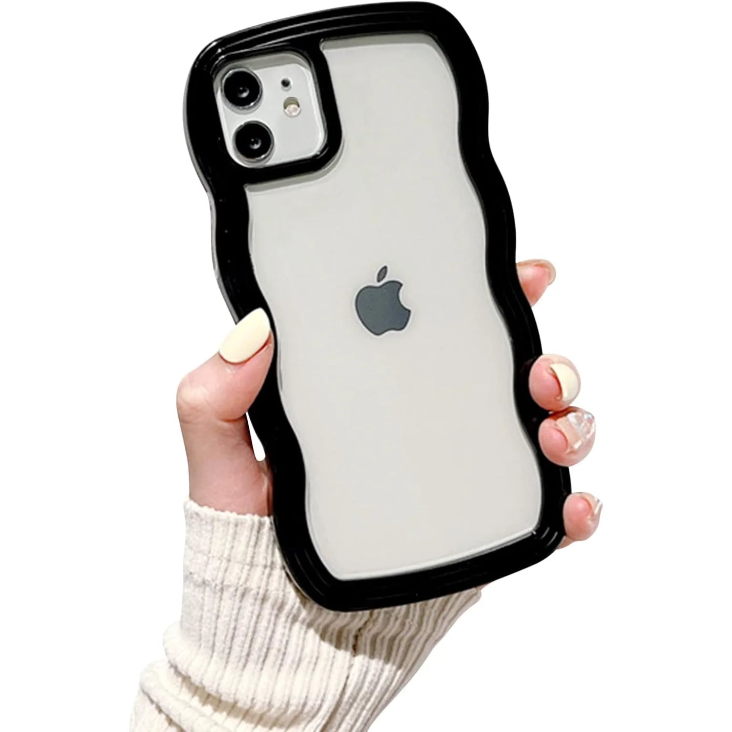 Compatible with Clear Case Cute Curly Wave Bumper Case Aesthetic Phone Case for Girls Women Soft TPU Protective Phone Cover-Wh