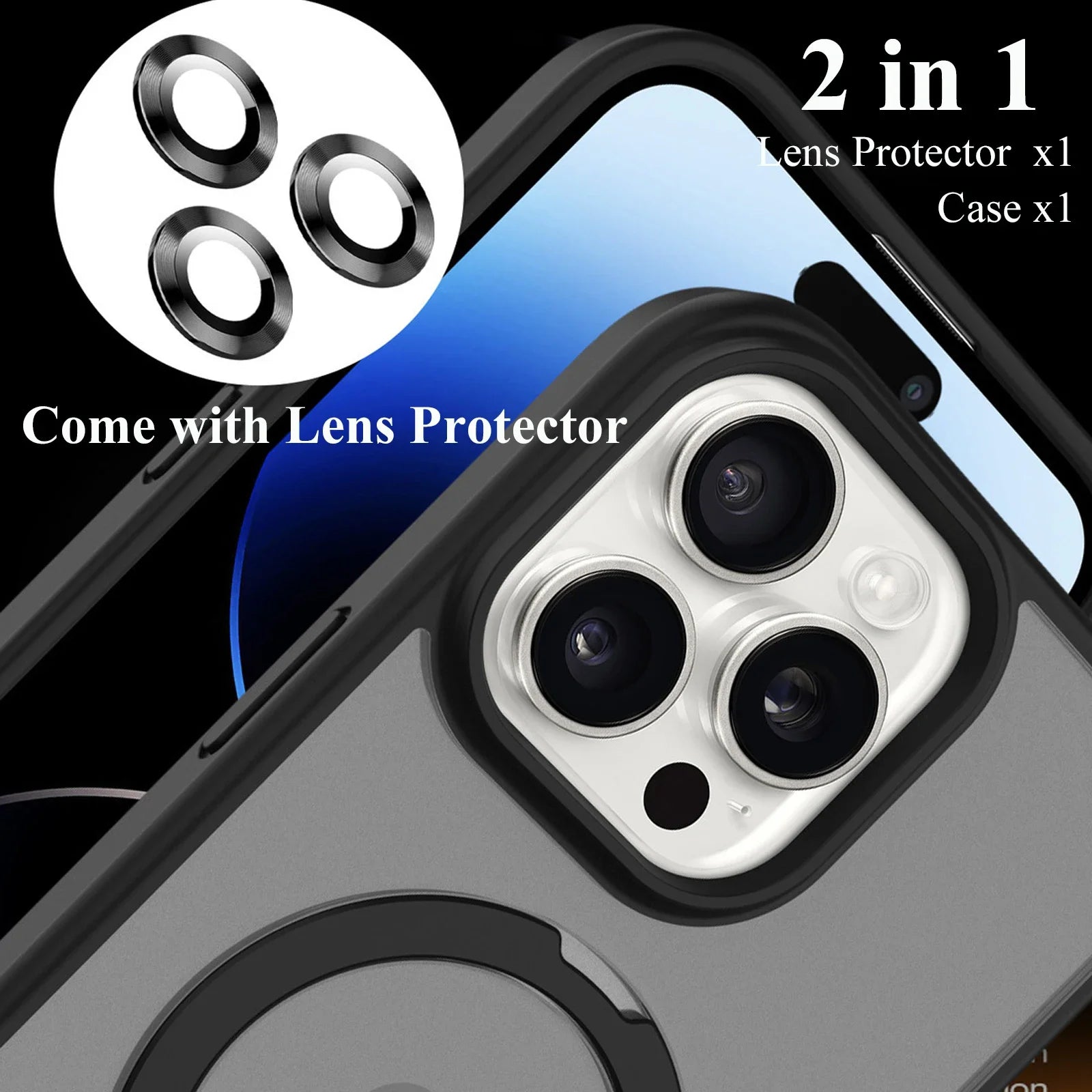 Magnetic Mobile Phone Case with Ring Stand for  16 15 14 Pro Max plus 13 12 11 Cases Translucent Cover with Protector