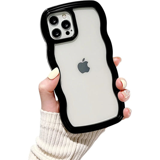 Compatible with Clear Case Cute Curly Wave Bumper Case Aesthetic Phone Case for Girls Women Soft TPU Protective Phone Cover-Wh