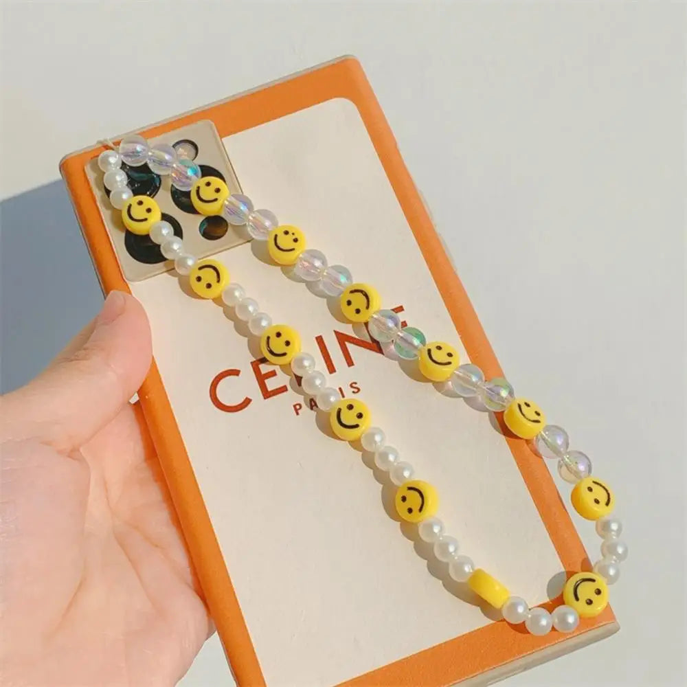 New Ins Trendy Red Love Heart Pearl Chain Mobile Phone Chains Anti-Lost Handmade Acrylic Charm Cord Lanyard for Women Girls