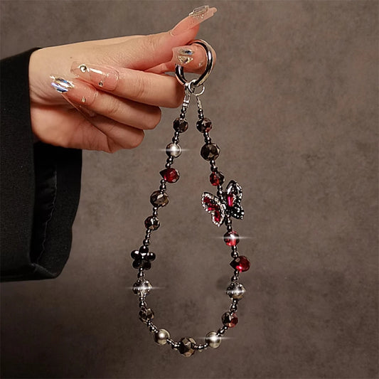 Luxury Diamond Butterfly Pendant Mobile Phone Lanyard Phone Case Wrist Strap Keycord Bling Glitter Rhinestone Hanging Chain