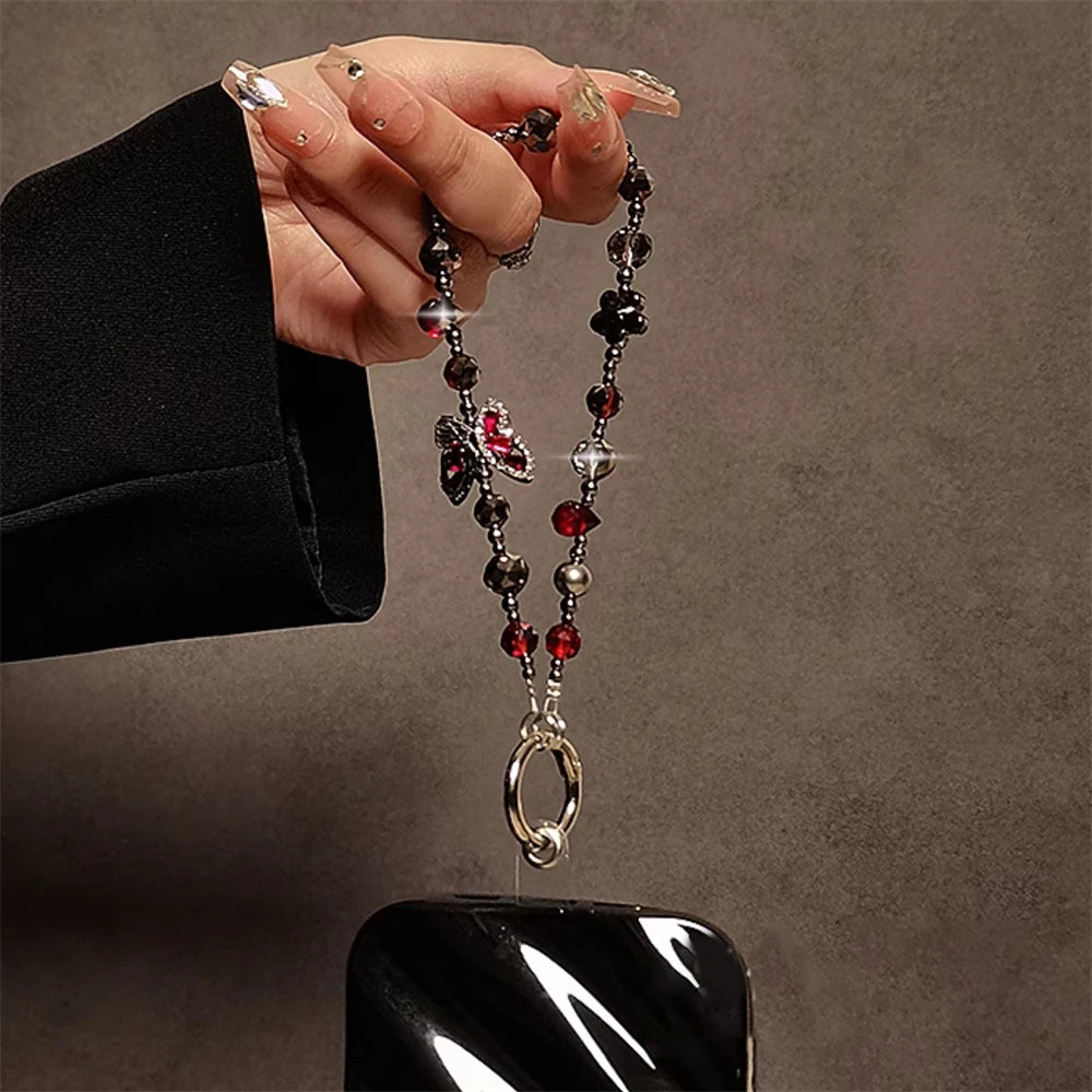 Luxury Diamond Butterfly Pendant Mobile Phone Lanyard Phone Case Wrist Strap Keycord Bling Glitter Rhinestone Hanging Chain