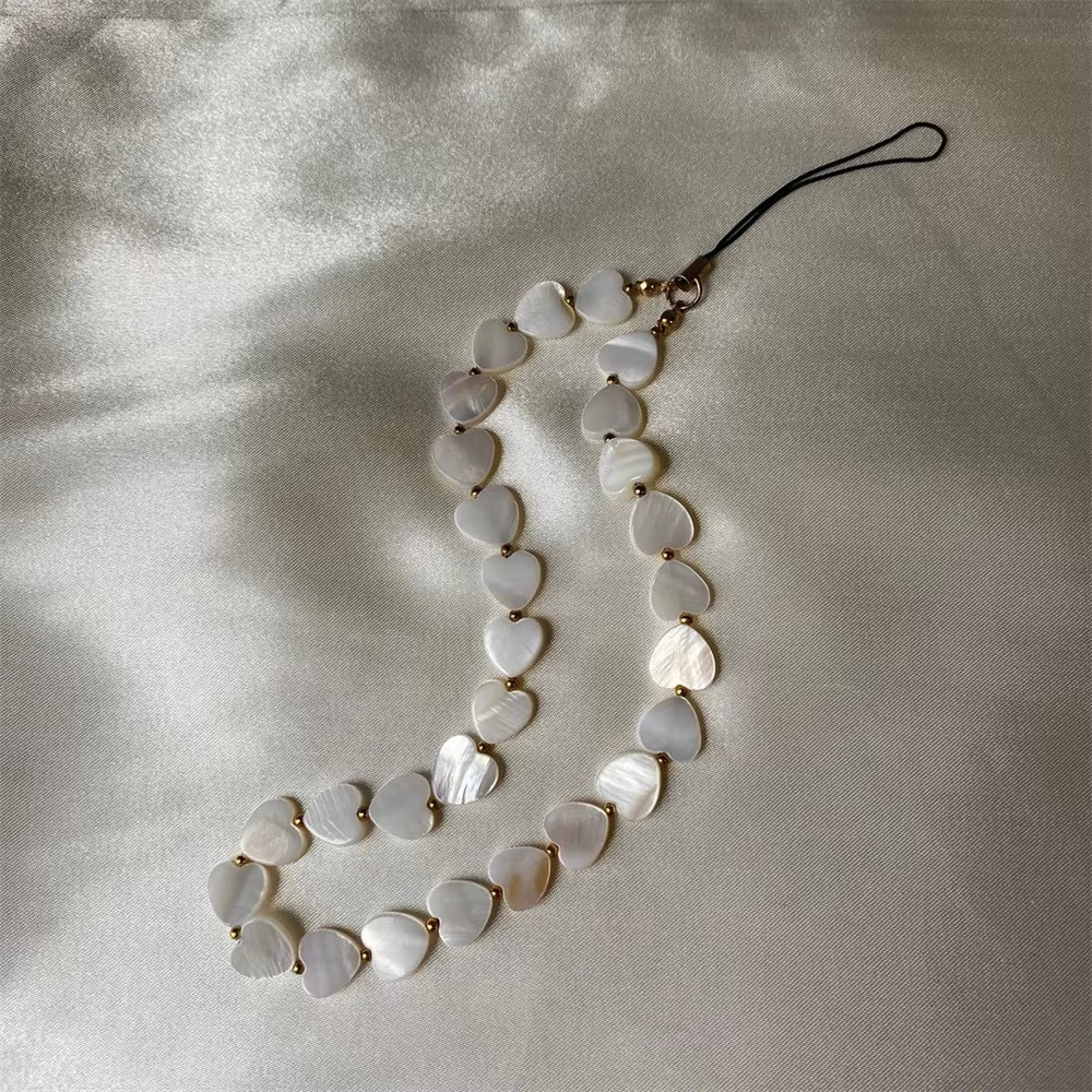 Heart Shell Bead Phone Chain Anti-Loss Charm Strap Keychain Lanyard Pendant Ins Bag Camera Decoration for Woman Girl