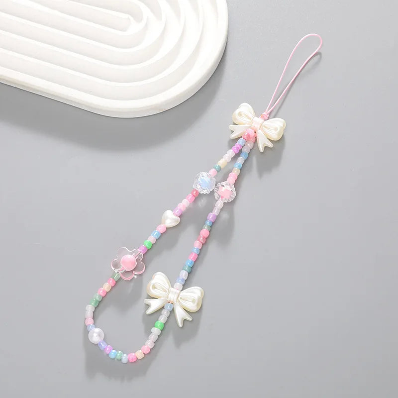 Women Girls Beaded Mobile Phone Lanyard Smartphone Chain Anti-Lost Tellphone Rope Candy Colored Wrist Strap Short Pendant Gifts