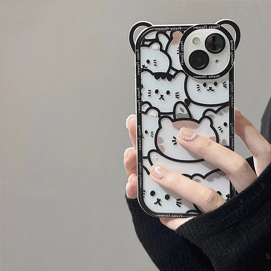 Cute Bear with Lanyard Phone Case for Iphone 14 13 11 12 16 Pro Max XS X XR 8 7 15 14 plus Cartoon Cat Soft TPU Cover Bumper