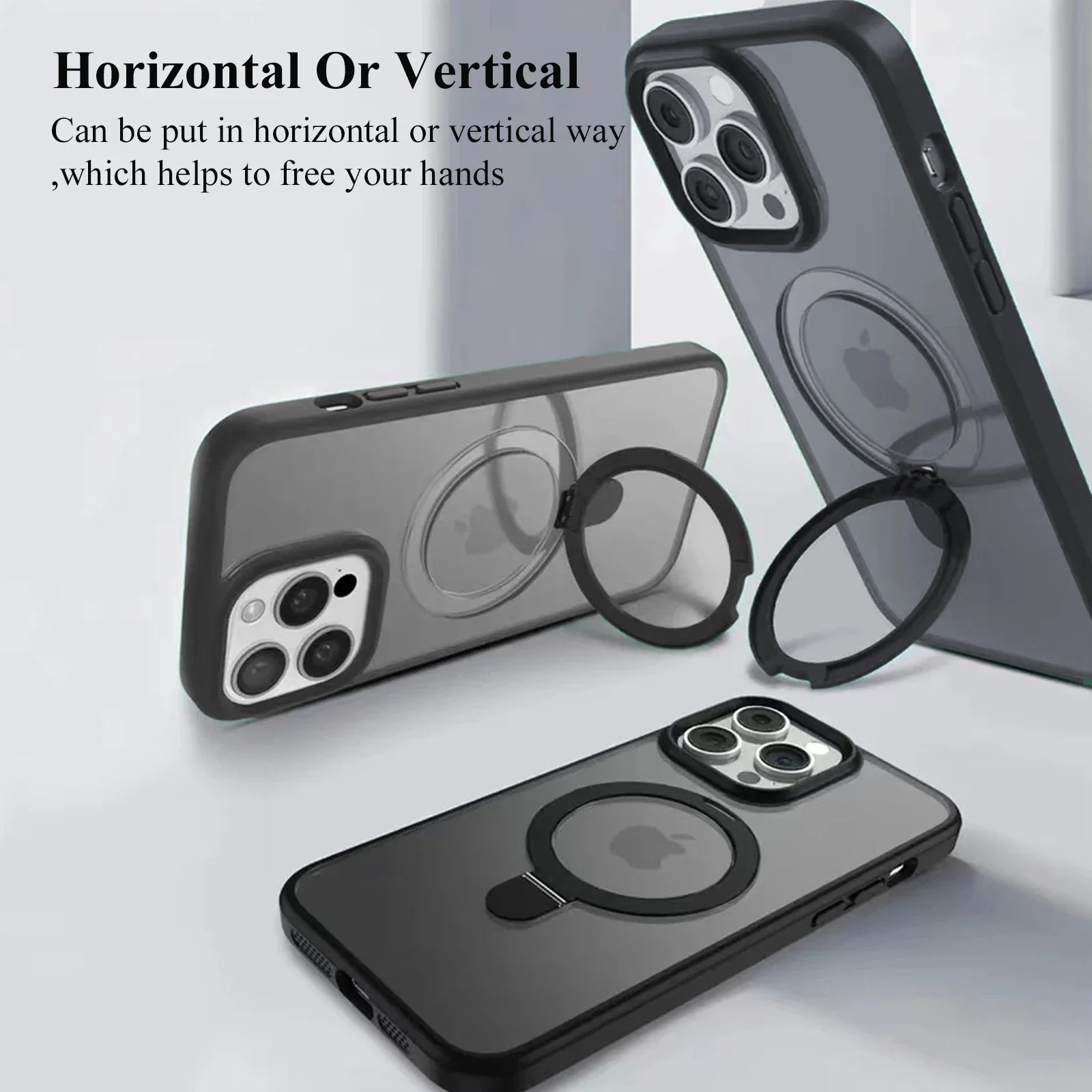 Magnetic Mobile Phone Case with Ring Stand for  16 15 14 Pro Max plus 13 12 11 Cases Translucent Cover with Protector