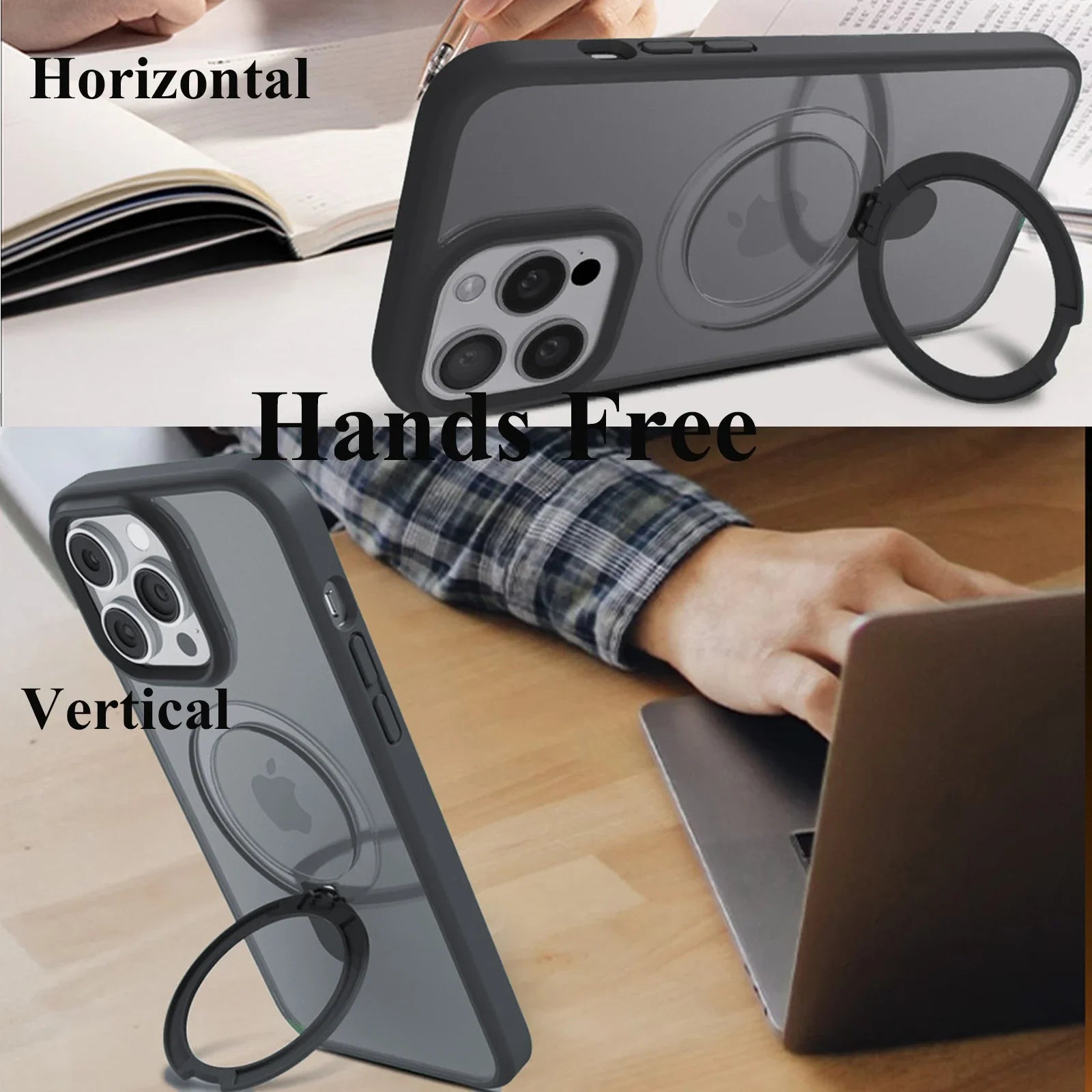 Magnetic Mobile Phone Case with Ring Stand for  16 15 14 Pro Max plus 13 12 11 Cases Translucent Cover with Protector