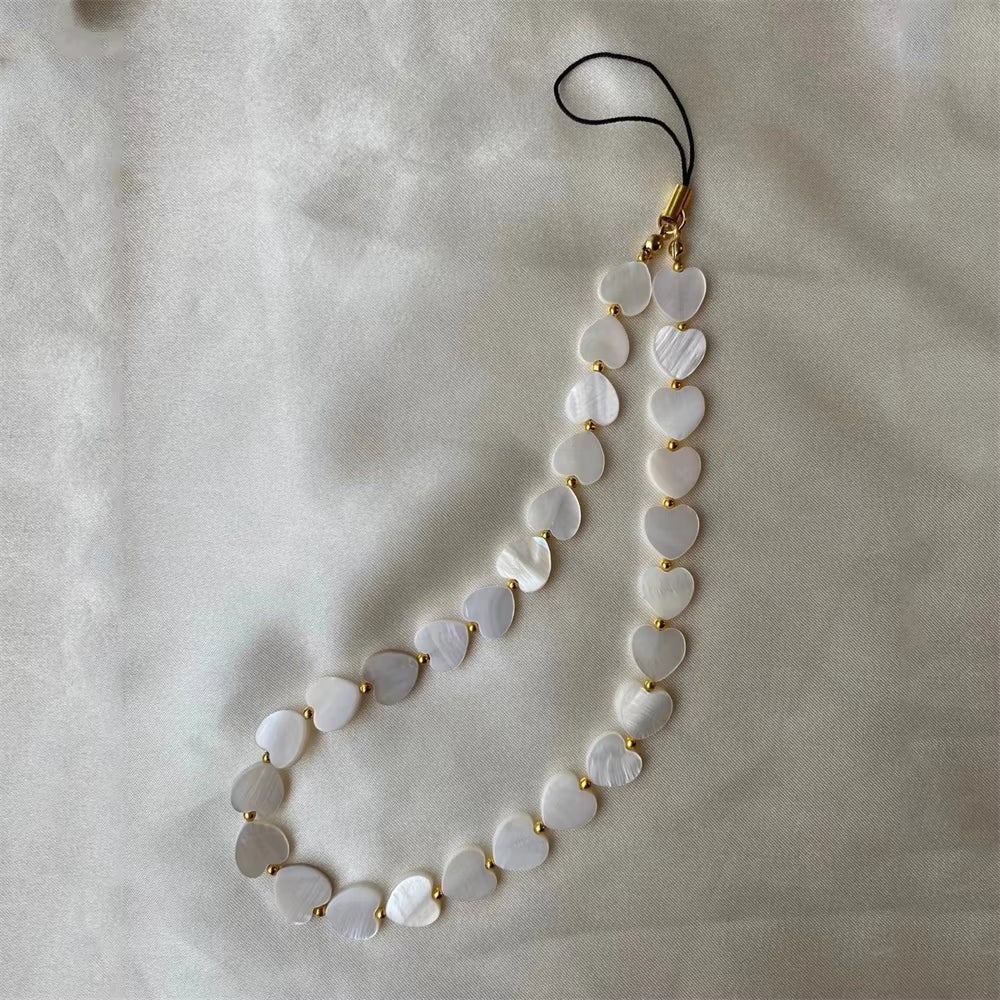 Heart Shell Bead Phone Chain Anti-Loss Charm Strap Keychain Lanyard Pendant Ins Bag Camera Decoration for Woman Girl
