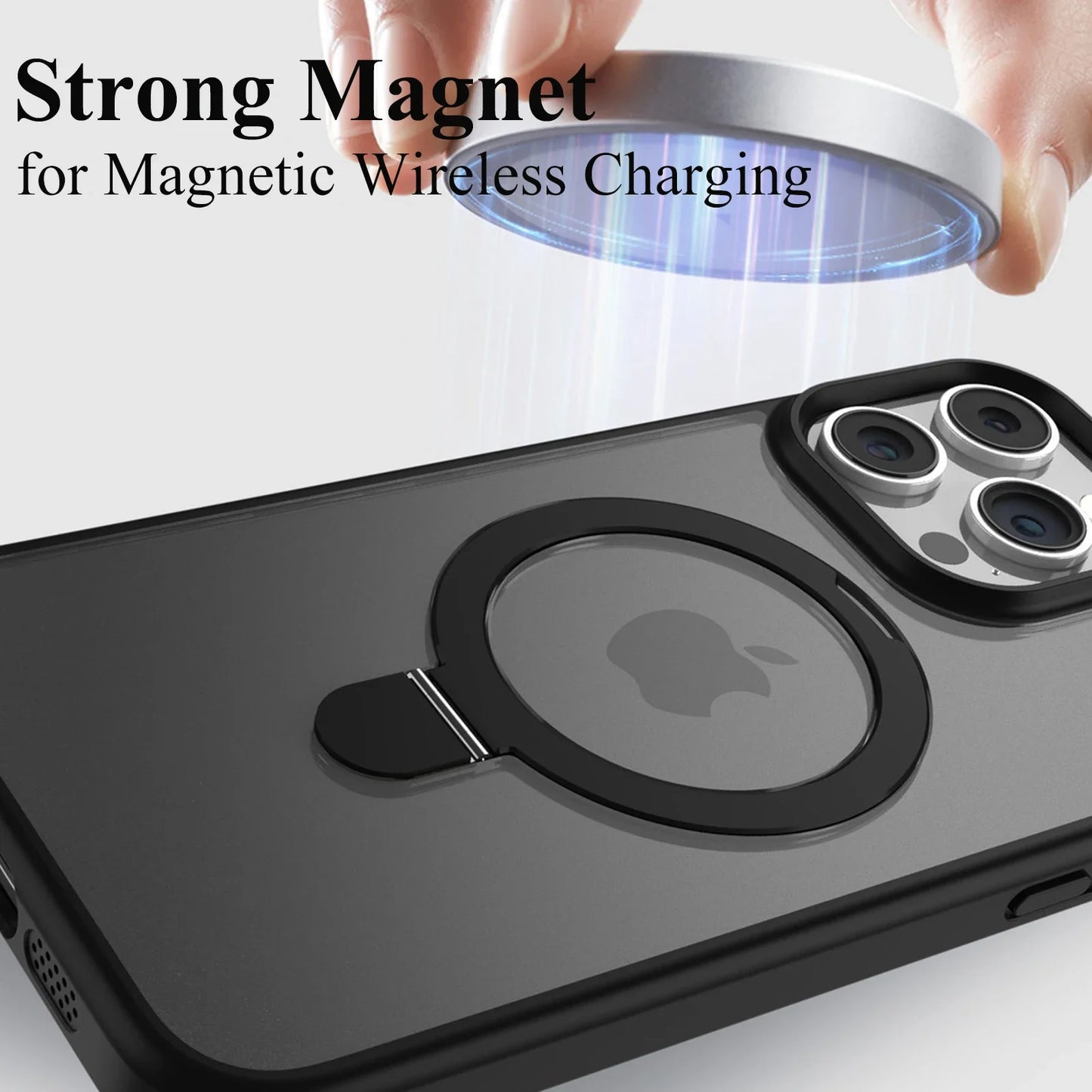 Magnetic Mobile Phone Case with Ring Stand for  16 15 14 Pro Max plus 13 12 11 Cases Translucent Cover with Protector