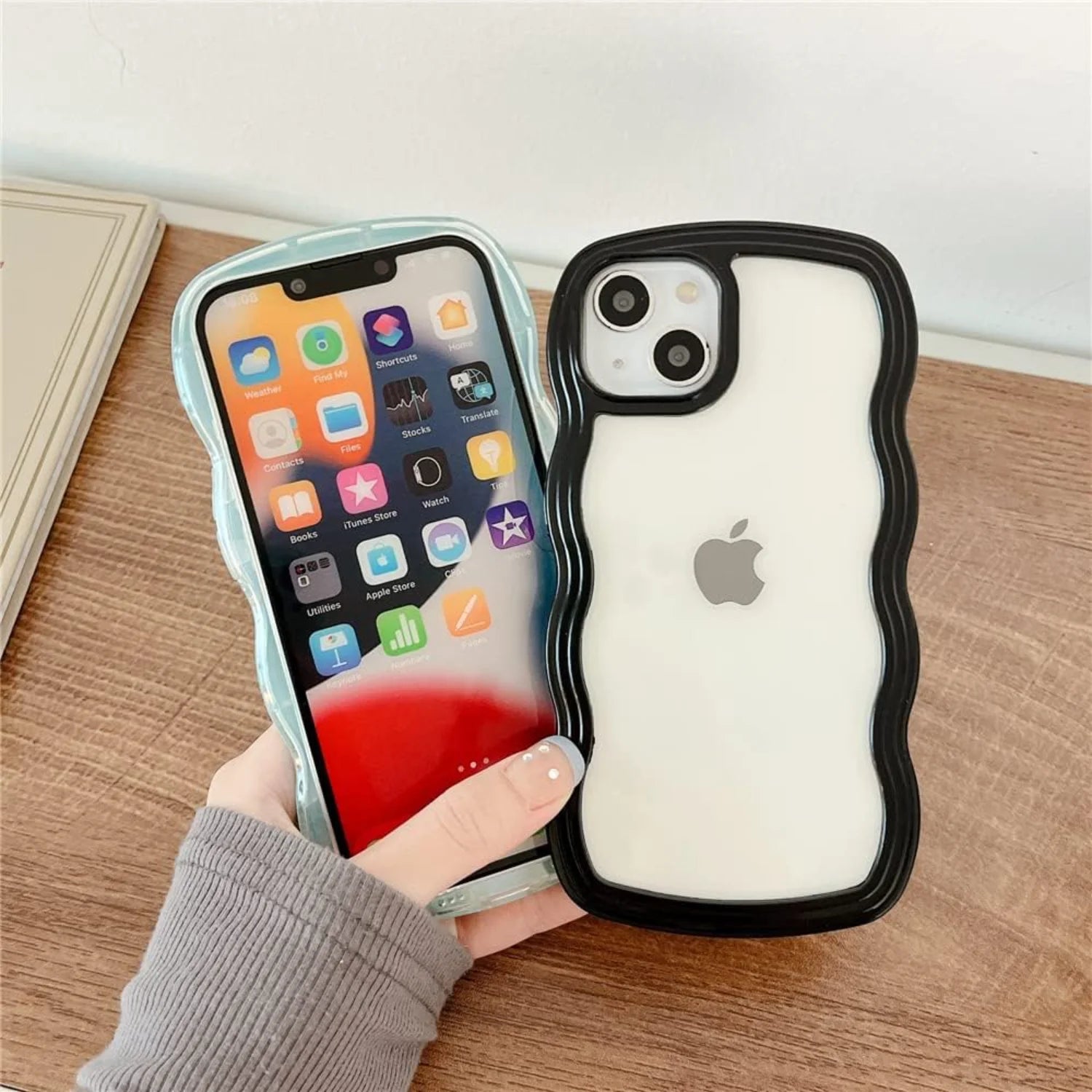 Compatible with Clear Case Cute Curly Wave Bumper Case Aesthetic Phone Case for Girls Women Soft TPU Protective Phone Cover-Wh