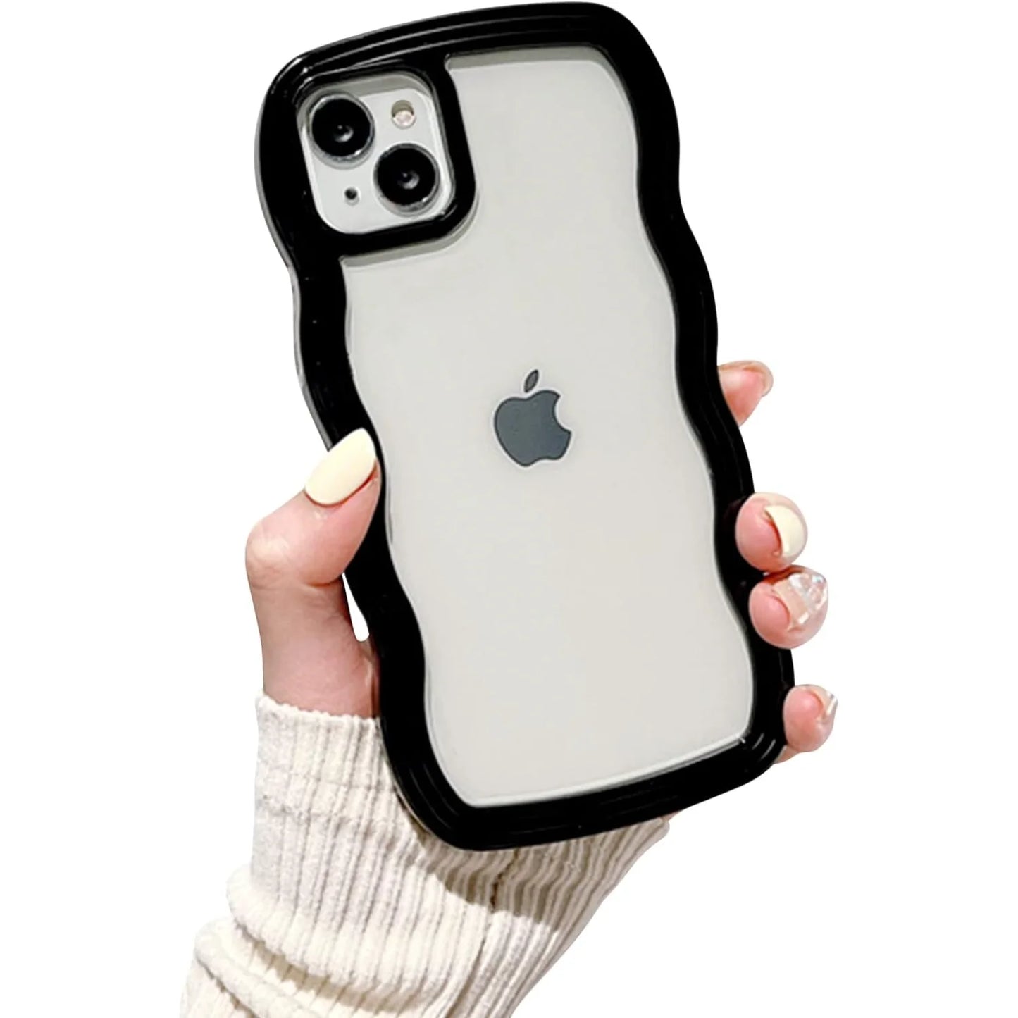 Compatible with Clear Case Cute Curly Wave Bumper Case Aesthetic Phone Case for Girls Women Soft TPU Protective Phone Cover-Wh