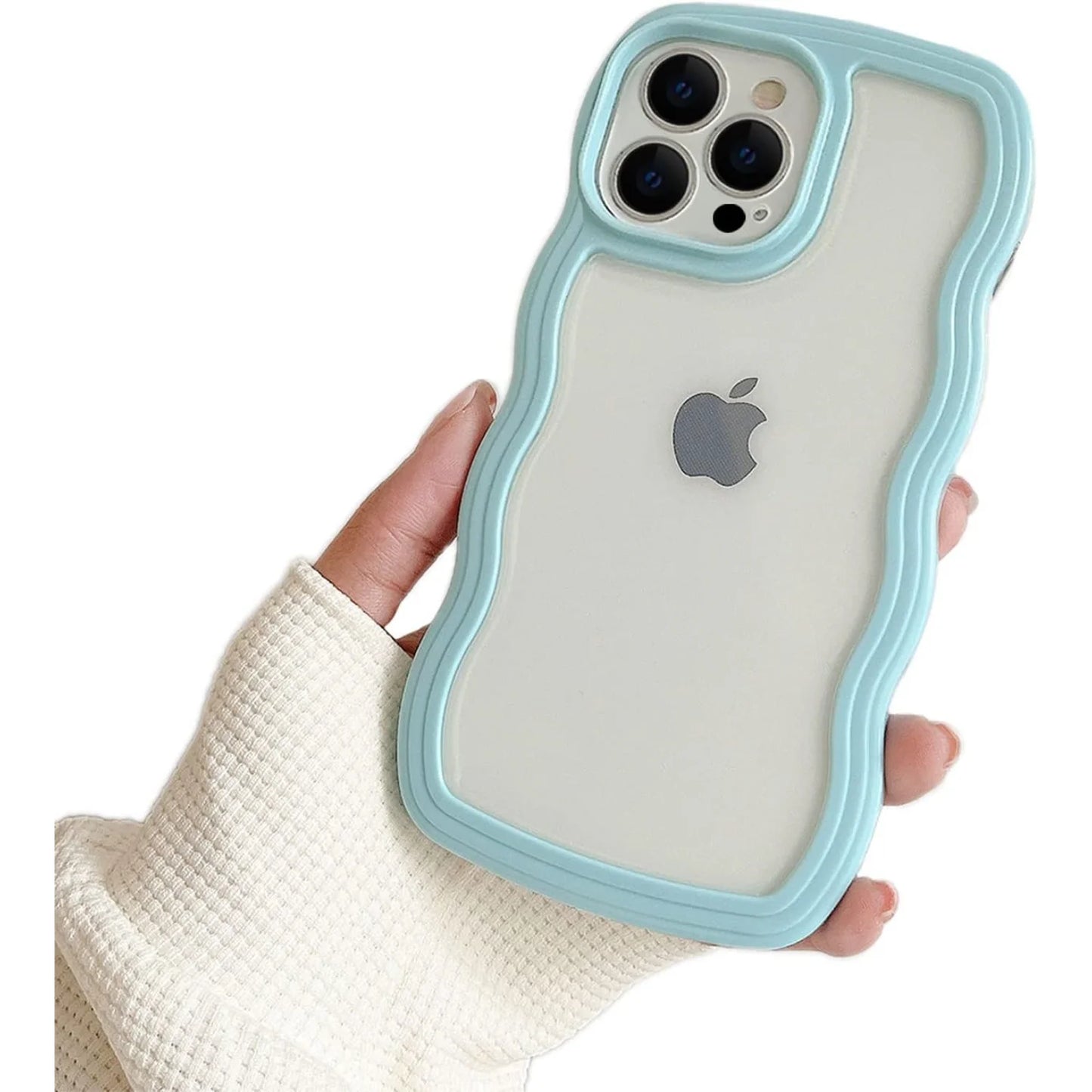 Compatible with Clear Case Cute Curly Wave Bumper Case Aesthetic Phone Case for Girls Women Soft TPU Protective Phone Cover-Wh
