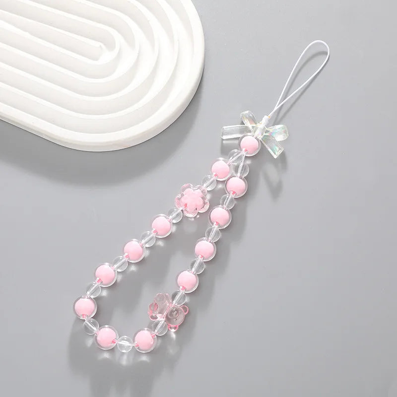 Women Girls Beaded Mobile Phone Lanyard Smartphone Chain Anti-Lost Tellphone Rope Candy Colored Wrist Strap Short Pendant Gifts